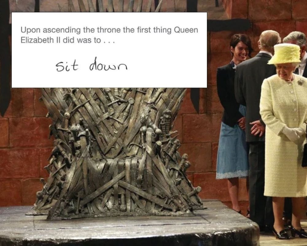 Queen Elizabeth sit down