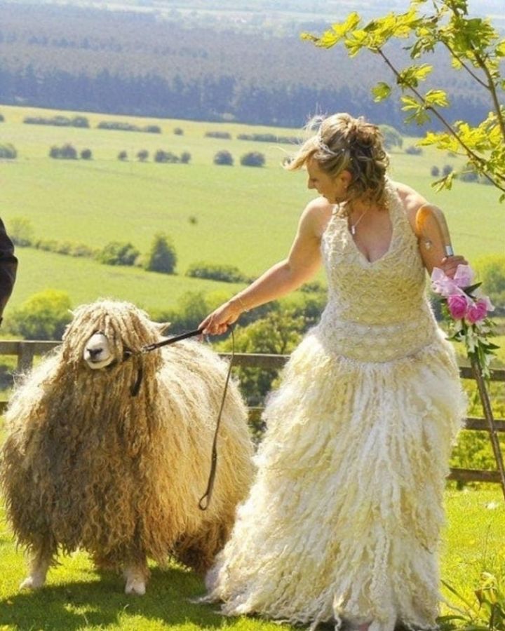 Shock as Bride Spends 200 Hours Creating Wedding Dress From Sheep Wool